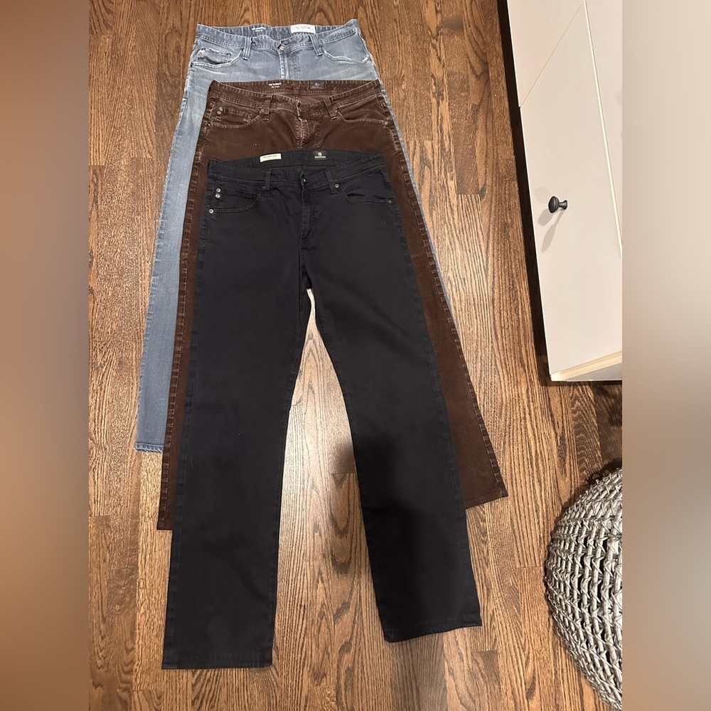 AG Adriano Goldschmied Black, Brown, and Blue Straight Leg Jeans